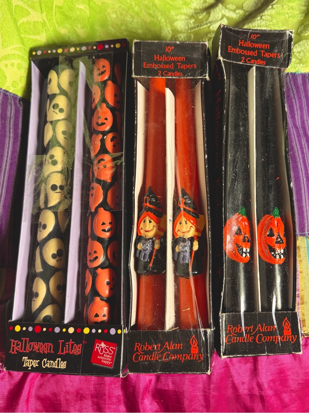 Vintage Mix Halloween Taper Candles Pumpkins, Witches & Cat